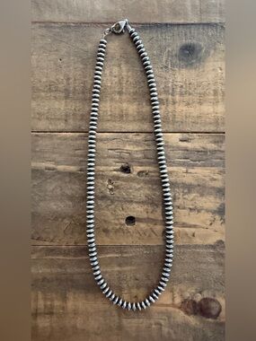 Native American Navajo Strung Machine Made Sterling Silver Saucer Pearl Necklace